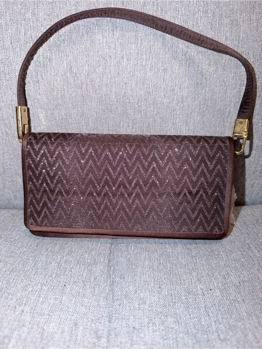 Nina Brown Chevron Mini Shoulder Bag